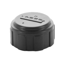 Front view of Lasco 1-inch PVC female-thread manifold cap with integrated O-ring, white Schedule 40 PVC body and smooth sealing surface.