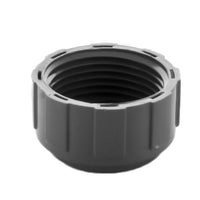 Angled view of Lasco 1348-010 manifold cap showing female threads, external profile, and the molded seat for the O-ring seal.
