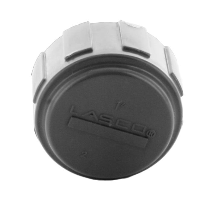 Detail shot of the Lasco manifold cap O-ring seat and rubber O-ring, showing the gasket face and contact surface for leak prevention.