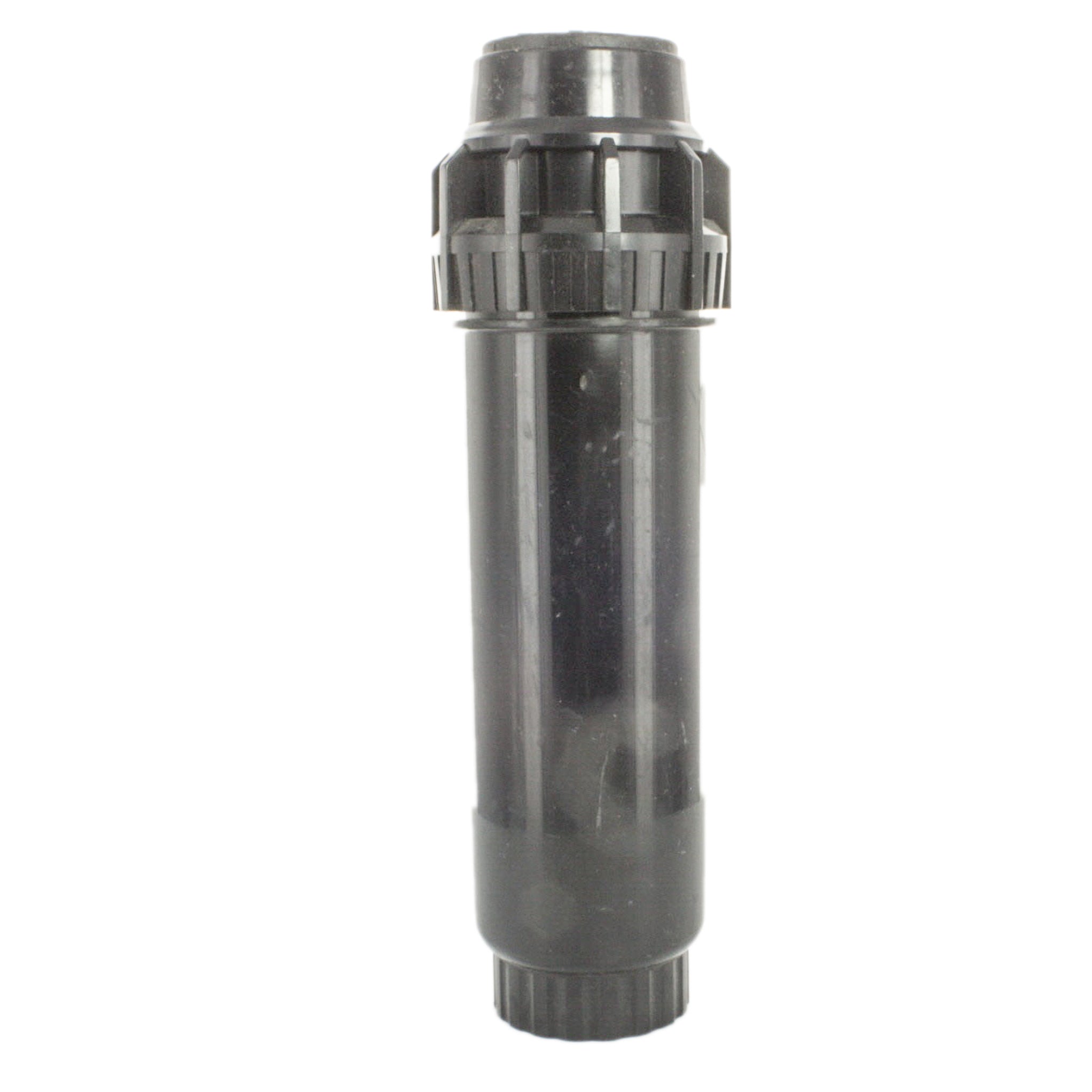 Close-up of K-Rain ProSport 14003 triple-nozzle configuration and top arc-set mechanism, stainless riser and nozzle color-coding visible