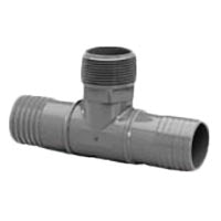 Spears 1-1/2" gray PVC insert combination tee showing two barbed insert ends and one 1-1/2" MPT threaded outlet.