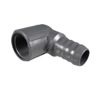 Gray PVC 90° reducing combo elbow, model 1407-131; 1" insert x 3/4" FIPT connection for polyethylene irrigation and potable water systems.