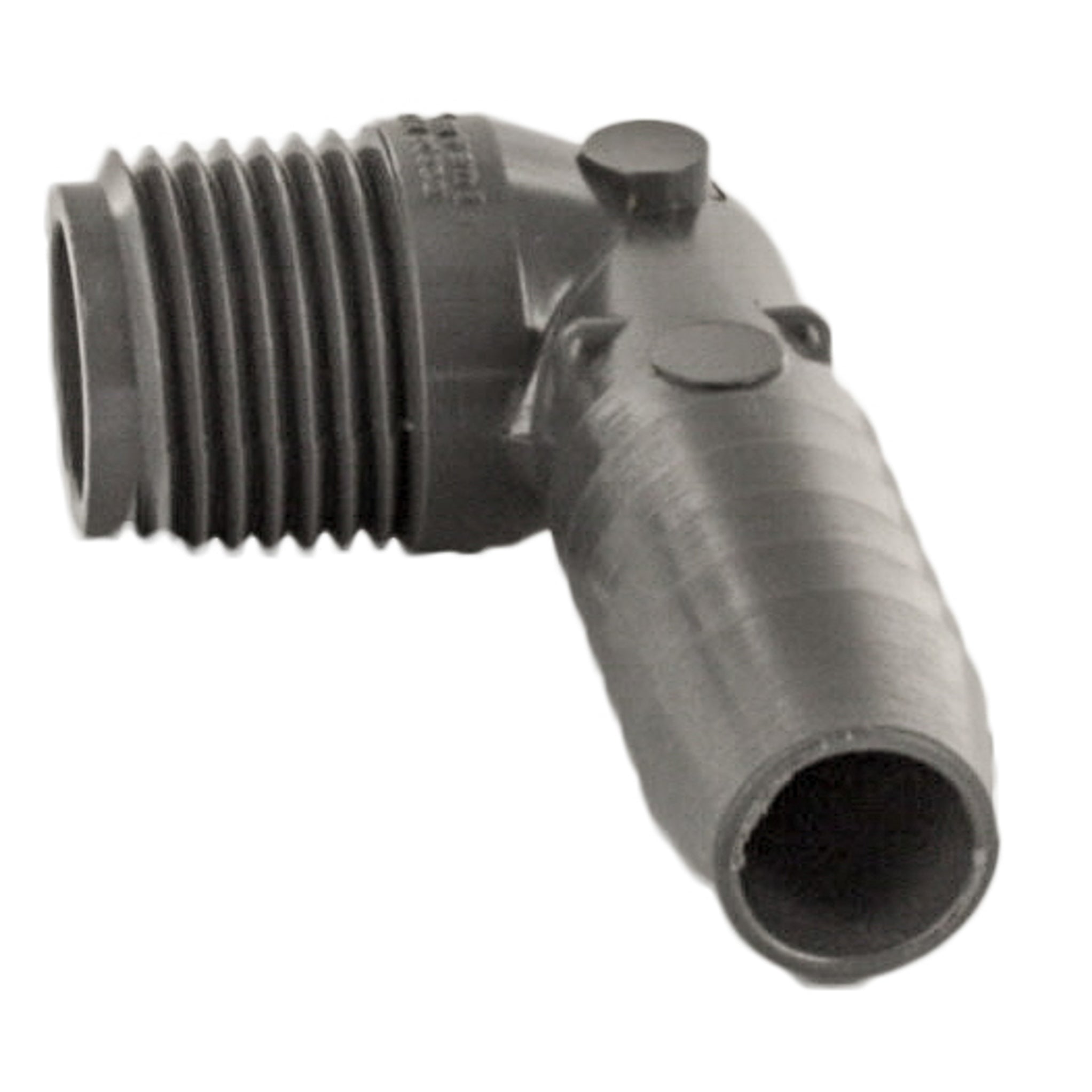Top-down view of a 3/4-inch PVC elbow (1413-007) illustrating insert barb profile and threaded connection.