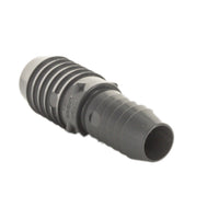Top-down view of the 2" x 1-1/2" PVC insert reducer showing both barbed ends and overall length for installation reference.