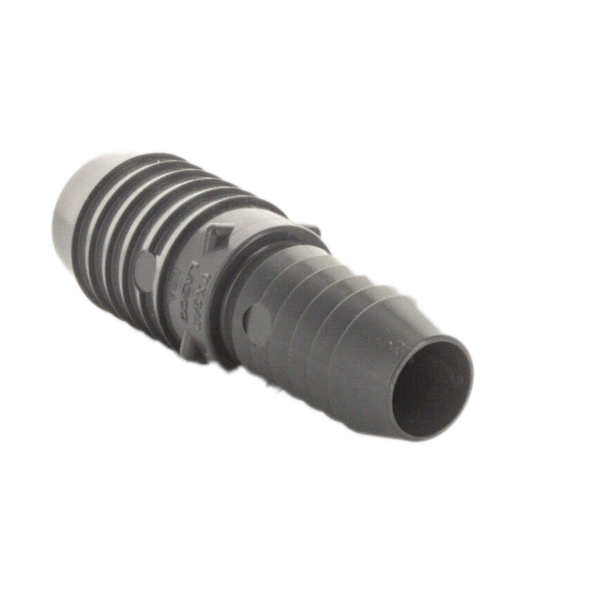 Top-down view of the 2" x 1-1/2" PVC insert reducer showing both barbed ends and overall length for installation reference.
