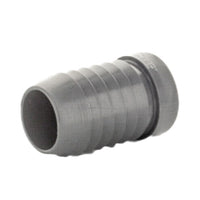 Side view of the LASCO 1449-010 PVC insert plug for 1-inch poly tubing, highlighting overall length and outside diameter for proper fit verification in Schedule 40 systems.