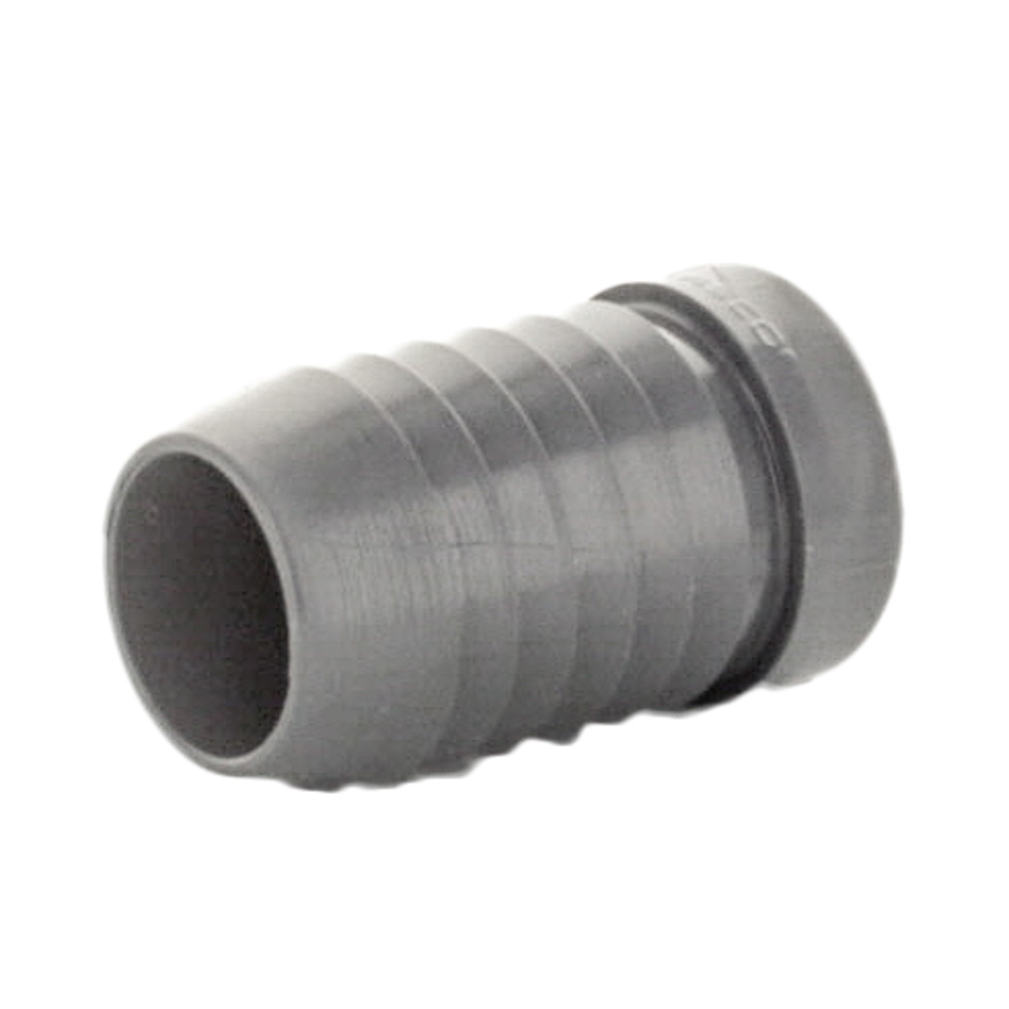 Side view of the LASCO 1449-010 PVC insert plug for 1-inch poly tubing, highlighting overall length and outside diameter for proper fit verification in Schedule 40 systems.