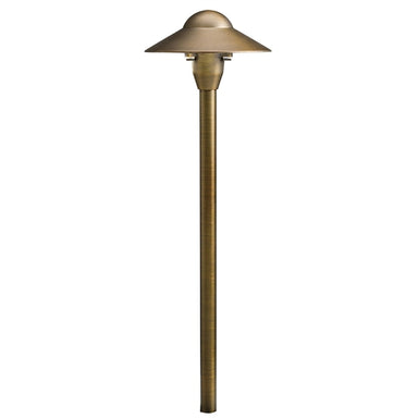 Kichler 15470CBR 12V cast-brass 6-inch dome path light in Centennial Brass, side profile on white background