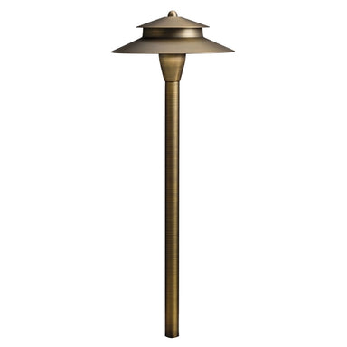 Kichler 15480CBR 12V 8.5-inch cast Centennial Brass path light, side view on white background showing fixture profile.