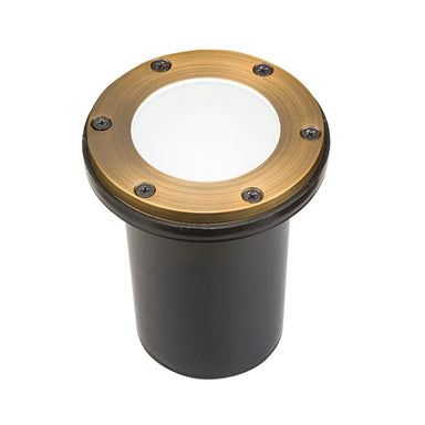 Kichler 15481CBR solid brass 12V in-ground landscape light in Centennial Brass finish with frosted glass lens.