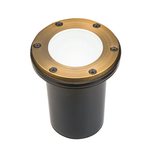 Kichler 15481CBR solid brass 12V in-ground landscape light in Centennial Brass finish with frosted glass lens.