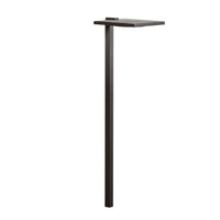 Kichler Shallow Shade small LED path light in textured black; cast aluminum housing, 23.75 inches tall and 6 inches wide, shown on white background.
