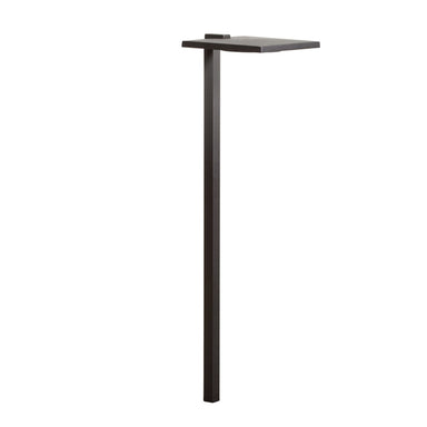 Kichler Shallow Shade small LED path light in textured black; cast aluminum housing, 23.75 inches tall and 6 inches wide, shown on white background.