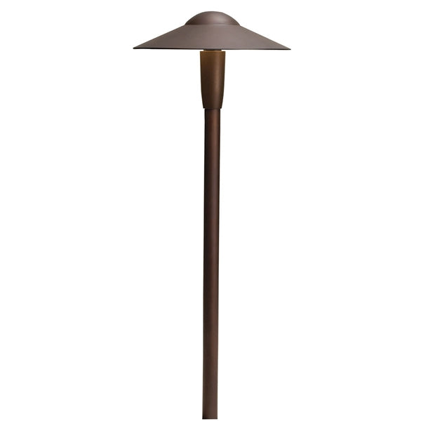 Kichler 15810AZT30R 8.25-inch LED dome path light in textured architectural bronze, front view on white background.