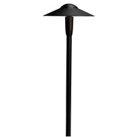 Kichler 15810BKT27R textured black 8" dome LED path light — 22.4" tall, integrated 2700K LEDs, wet-rated landscape fixture.