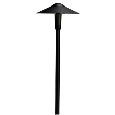Kichler 15810BKT27R textured black 8" dome LED path light — 22.4" tall, integrated 2700K LEDs, wet-rated landscape fixture.