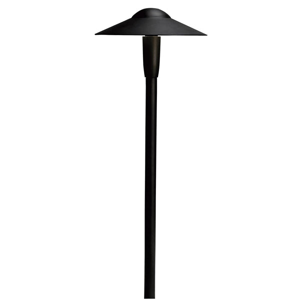 Kichler 15810BKT27R textured black 8" dome LED path light — 22.4" tall, integrated 2700K LEDs, wet-rated landscape fixture.