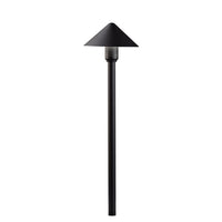 Kichler Fundamentals 21in LED path light in textured black, showing integrated LED head, post and 8in ground stake.