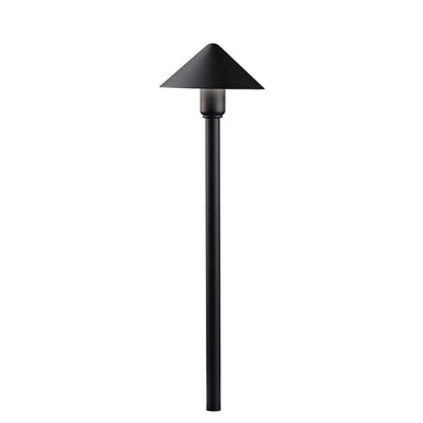 Kichler Fundamentals 21in LED path light in textured black, showing integrated LED head, post and 8in ground stake.