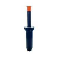 Front view of Rain Bird 1804-SAM-P45 pressure-regulated spray body highlighting the pop-up stem, cap markings and robust plastic construction for durability.