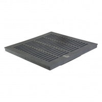Top view of NDS 1810 18 in. gray square catch basin grate showing slotted openings and polyolefin surface drainage.