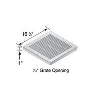 Installed view of NDS 1810 18 in. gray square catch basin grate seated on an 18 in. catch basin, showing fit and low-profile design.