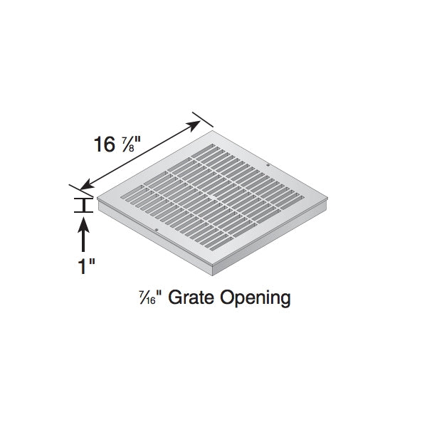 Installed view of NDS 1810 18 in. gray square catch basin grate seated on an 18 in. catch basin, showing fit and low-profile design.