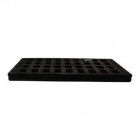 NDS 1813 cast iron 18x18 square catch basin grate, top view showing rectangular slot pattern and black finish.