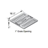 Side-angle of NDS 1813 cast iron 18x18 square grate installed on a catch basin, showing thickness and fit.
