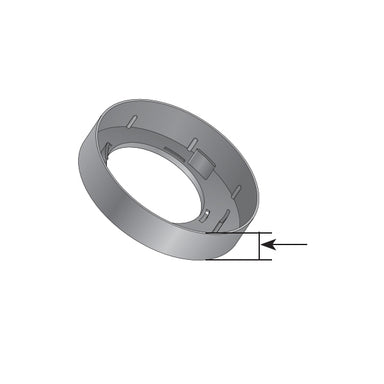 Angled view of NDS 1890 reducer ring installed on basin outlet, illustrating profile and fit for corrugated and Sch.40 pipe connections.