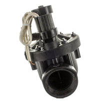 Close-up of the Rain Bird 200PESB solenoid and coil assembly mounted on the glass-filled nylon valve body.