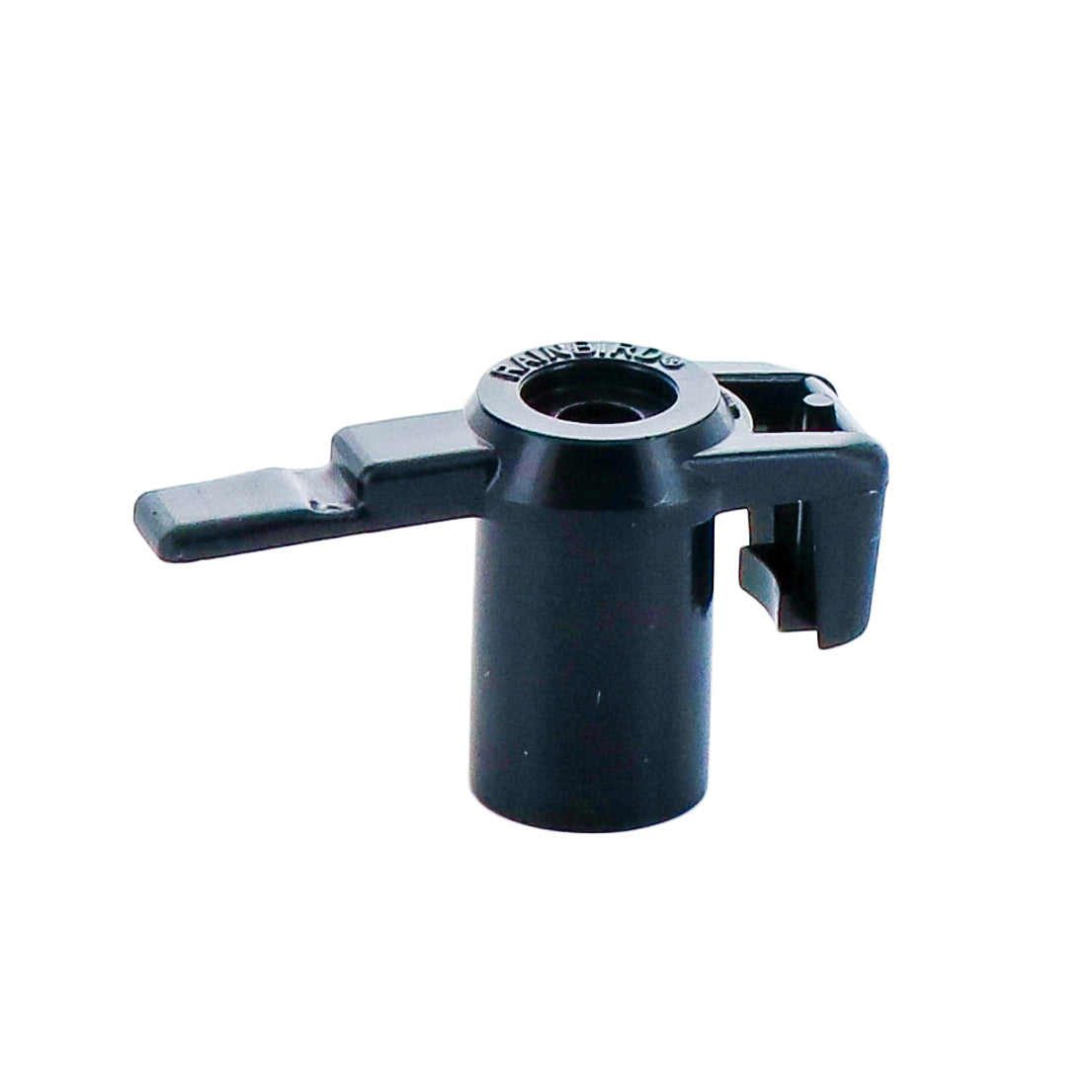 Front-facing view of Rain Bird MaxiBird Nozzle #7 (SKU 206592-07) showing the 23° outlet and threaded 1/2-inch male inlet, black finish, close-up.