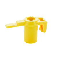 Front angled close-up of Rain Bird MaxiBird Nozzle #10 (206592-10) in yellow, showing the spray outlet and male threaded inlet for installation.