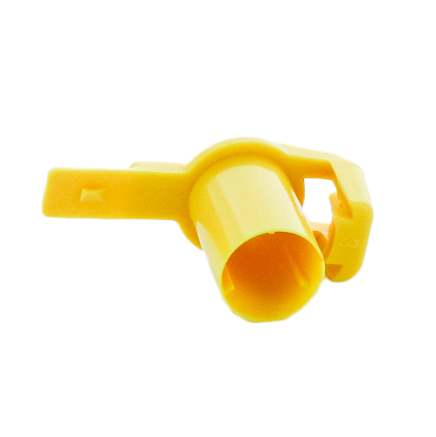 Side profile of Rain Bird MaxiBird #10 nozzle (206592-10) in yellow, highlighting outlet shape and nozzle body features for identification.