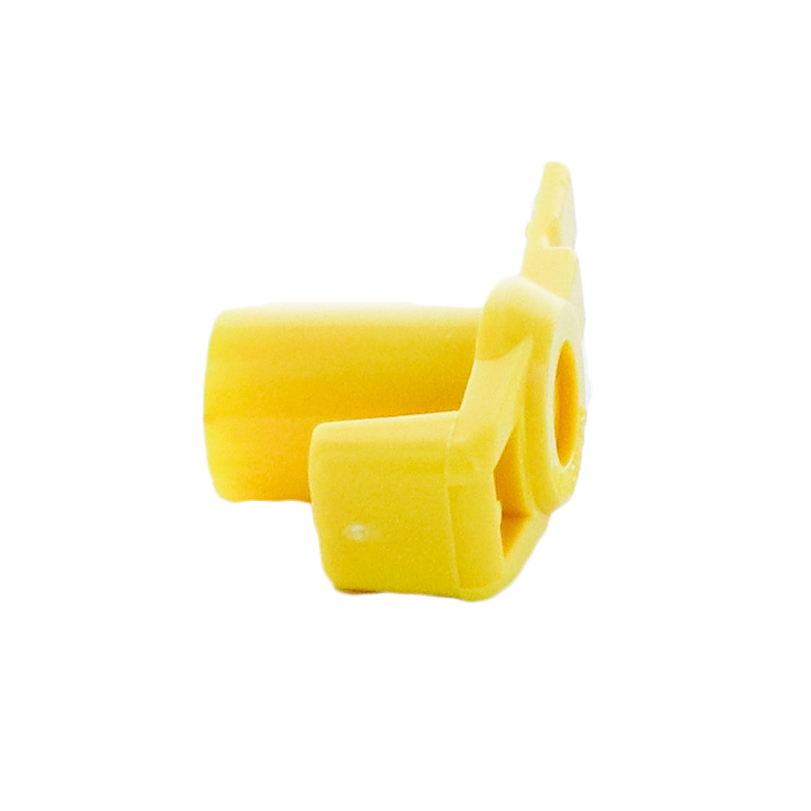 Top-down view of Rain Bird MaxiBird nozzle #10 (206592-10), yellow color-coded nozzle tip and visible spray orifice for flow reference.