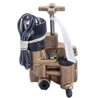 Close-up of Toro 220-26-04 solenoid and actuator, highlighting stainless-steel 120-mesh filter screen access and brass valve body.