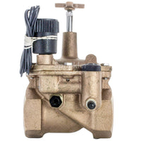 Front view of Toro 220-26-08 2" electric in-line brass valve showing solenoid, female inlet fittings, and brass body finish.