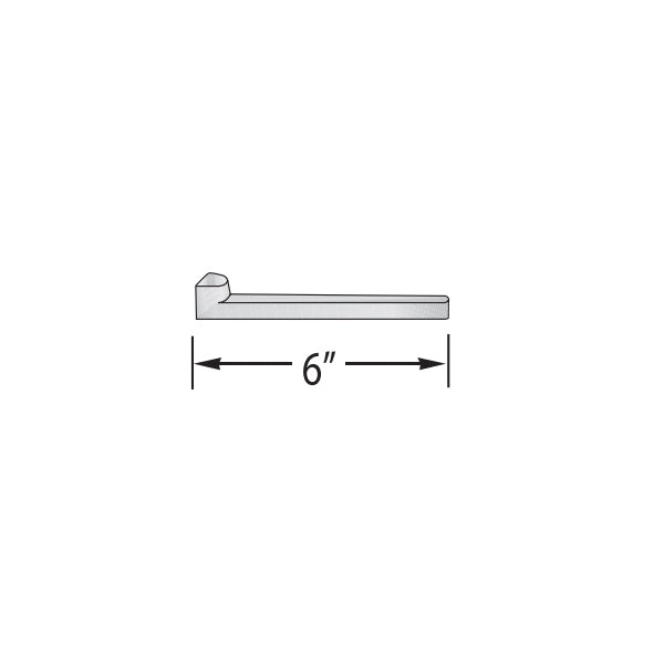 Close-up of an NDS 230 gray PVC installation stake end and ribbed shaft, highlighting the stake profile and attachment points for channel drains.