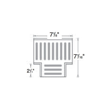 Top-down close-up of NDS Spee-D fabricated tee (SKU 2371) showing gray slotted grate pattern and snap-in tabs for removal.