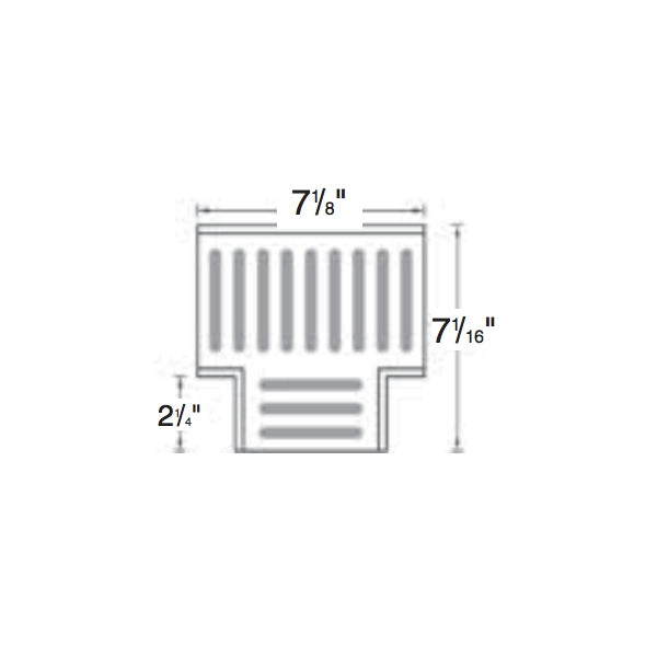 Top-down close-up of NDS Spee-D fabricated tee (SKU 2371) showing gray slotted grate pattern and snap-in tabs for removal.