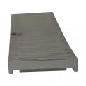 Top view of NDS Spee-D 240 white slotted HDPE channel grate showing slotted pattern and four screw holes for secure installation.