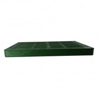 Top view of NDS 2412 24-inch square green drainage grate showing grid pattern and molded foam polyolefin construction, suitable for 24" catch basins.