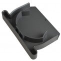 Gray NDS Spee-D channel drain end cap (part 247) shown from an angled top view, fitted to a short channel section on white background.
