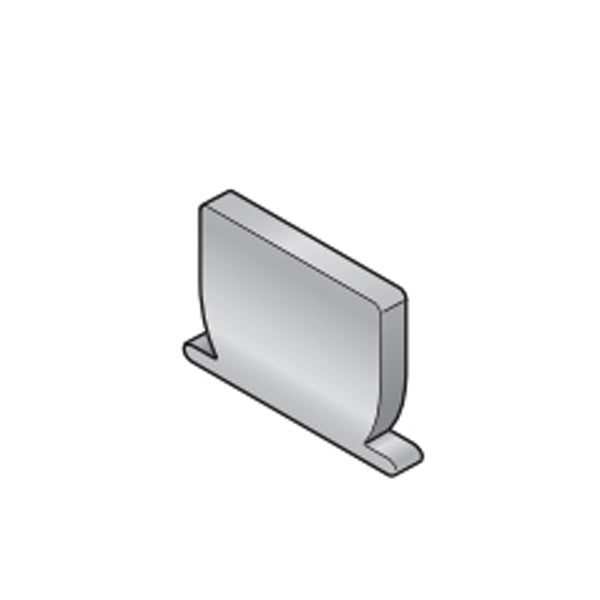 Close-up of gray NDS Spee-D end cap (SKU 247) highlighting the PVC body and edge that secures to the Spee-D channel drain.