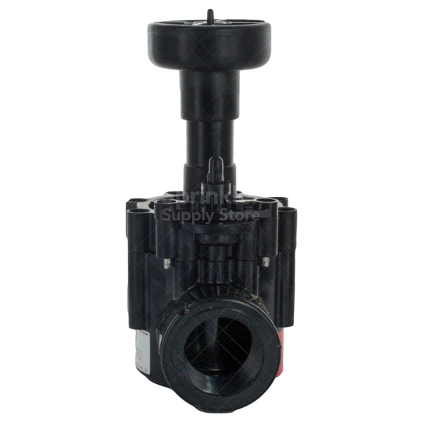 Close-up of Toro 250-00-04 1-inch pin-type valve emphasizing flow control handle, bonnet detail, and mounting orientation for inline FNPT plumbing connections.