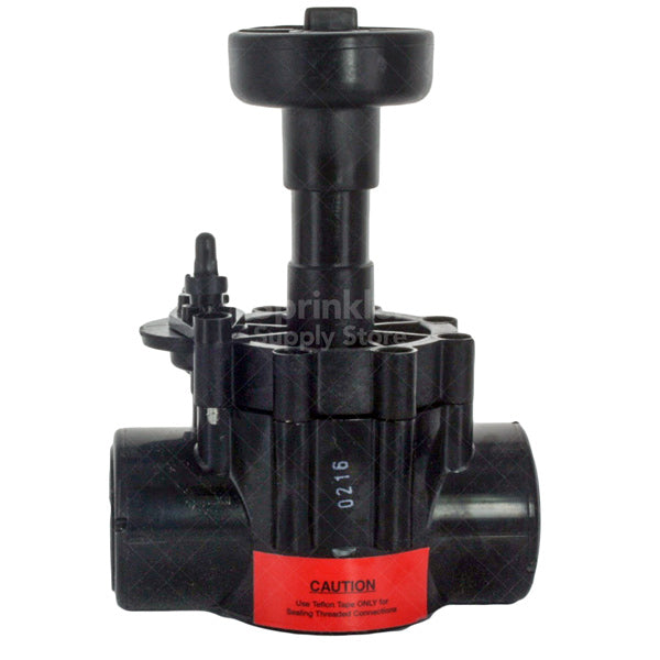 Side view of Toro 250-00-04 irrigation valve showing body profile, glass-filled Zytel construction, external manual bleed and stainless-steel metering pin access area.