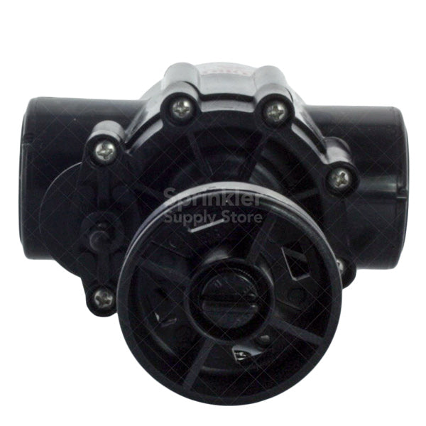 Angled perspective of Toro 250-00-04 1-inch hydraulic valve with flow control, illustrating compact 6" height profile and 4½" width for 1" model installations.