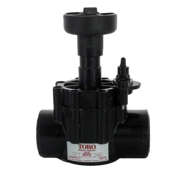 Front-angle view of Toro 250-01-04 1-inch normally-open hydraulic valve with flow-control handle and 1" female x female connections, white background