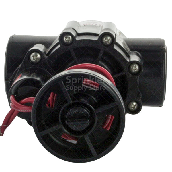 Top-down view of Toro Model 250 1-inch electric inline valve, highlighting the solenoid, flow control, and compact valve footprint for valve-box installation.