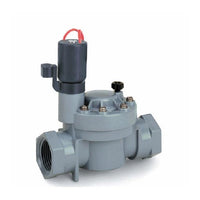 Irritrol 2500T 1-inch NPT electric irrigation globe valve with 24 VAC solenoid, PVC body and threaded inlet, front view.